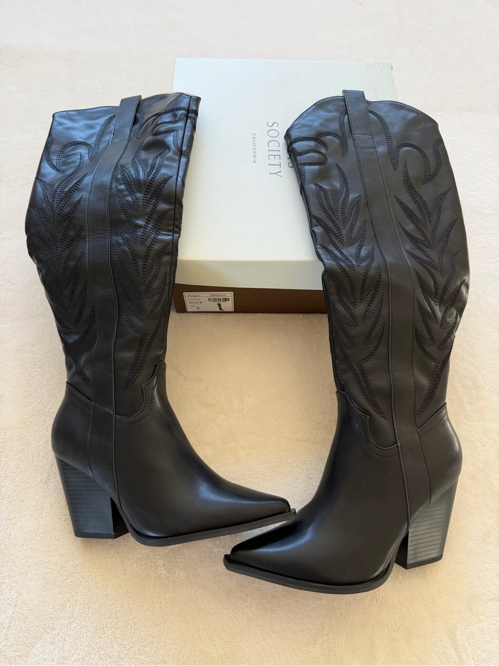 Oasis Society Black Over-the-Knee Western Embroidered Pointed Boots